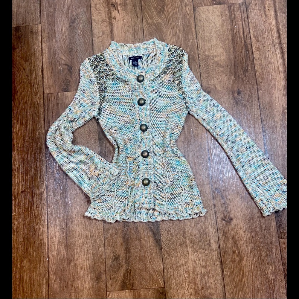 Bcbg Max Azria Cardigan Womens Small Variegated Green Knit Sweater